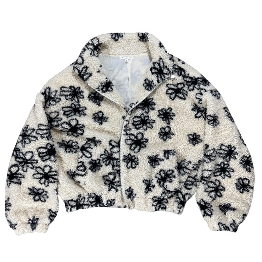 M Baevely Floral Sherpa Fleece Jacket Full Zip Grannycore Cabincore Cozycore